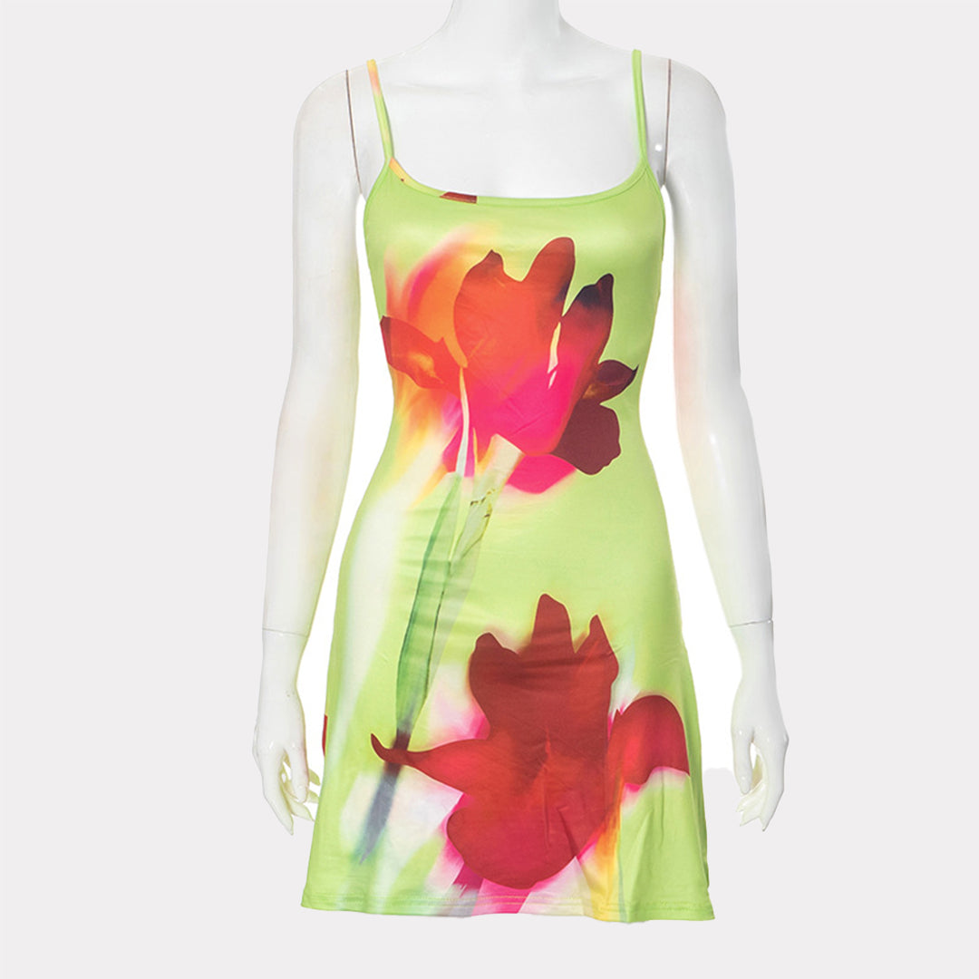 Summer Flowers Printed Suspender Dress