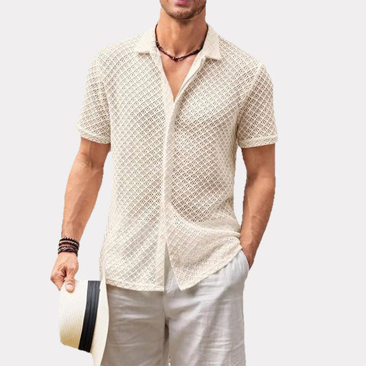 Summer Mesh Short Sleeve Shirt Solid Color