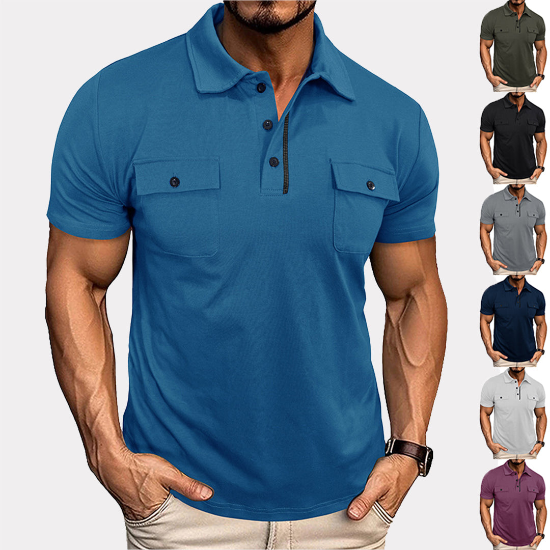 Summer Lapel Button Polo Shirt With Pockets