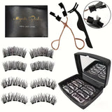 Magnetic Eyelash Set – 4 Pairs 3D Reusable False Lashes with Free Clip, No Glue Needed, Natural & Thick Look, 7X Magnetic Hold