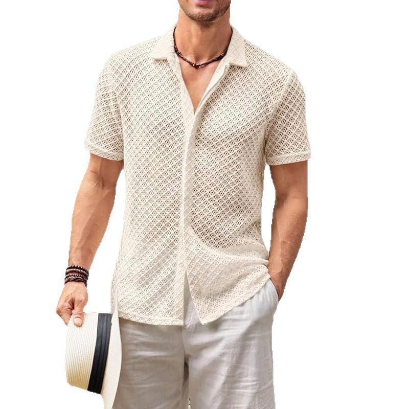 Summer Mesh Short Sleeve Shirt Solid Color