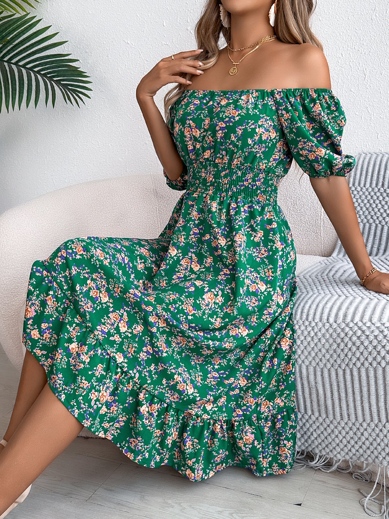 Floral Print Square Collar Dress Summer