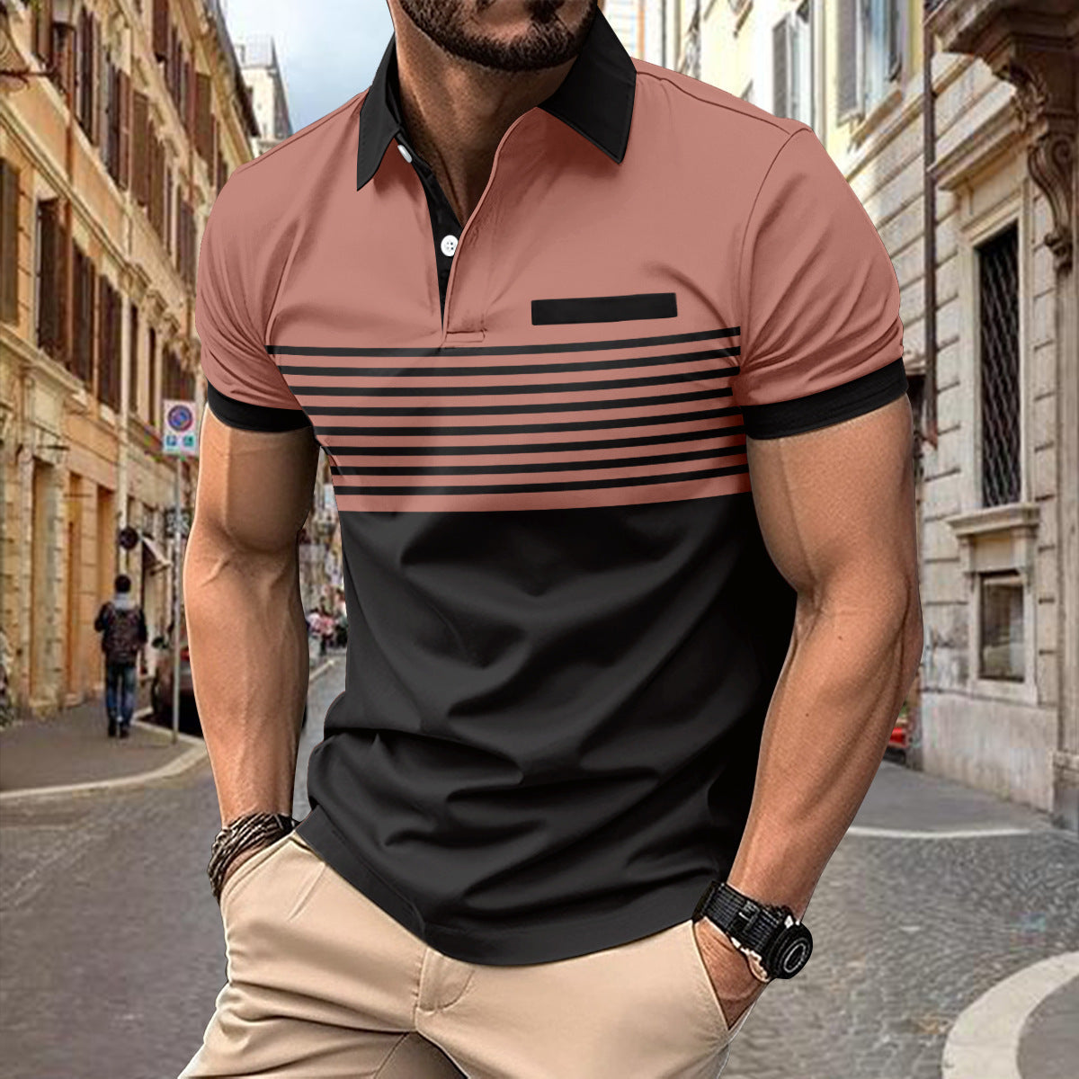Casual Striped Shirt With Chest Pocket
