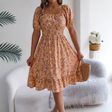 Floral Print Square Collar Dress Summer
