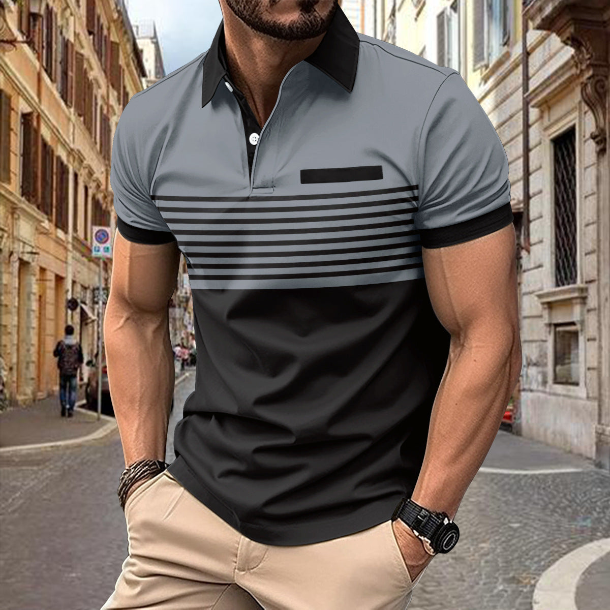 Casual Striped Shirt With Chest Pocket