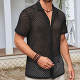 Summer Mesh Short Sleeve Shirt Solid Color