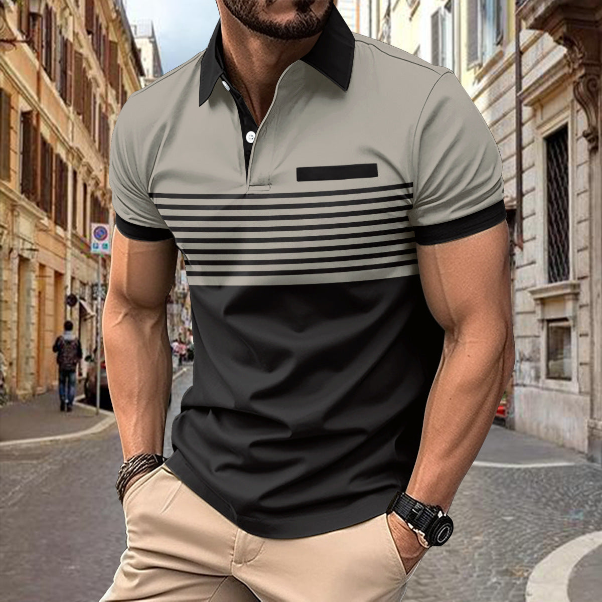 Casual Striped Shirt With Chest Pocket