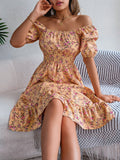 Floral Print Square Collar Dress Summer