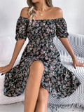Floral Print Square Collar Dress Summer