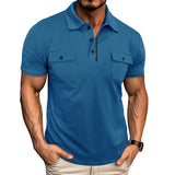 Summer Lapel Button Polo Shirt With Pockets