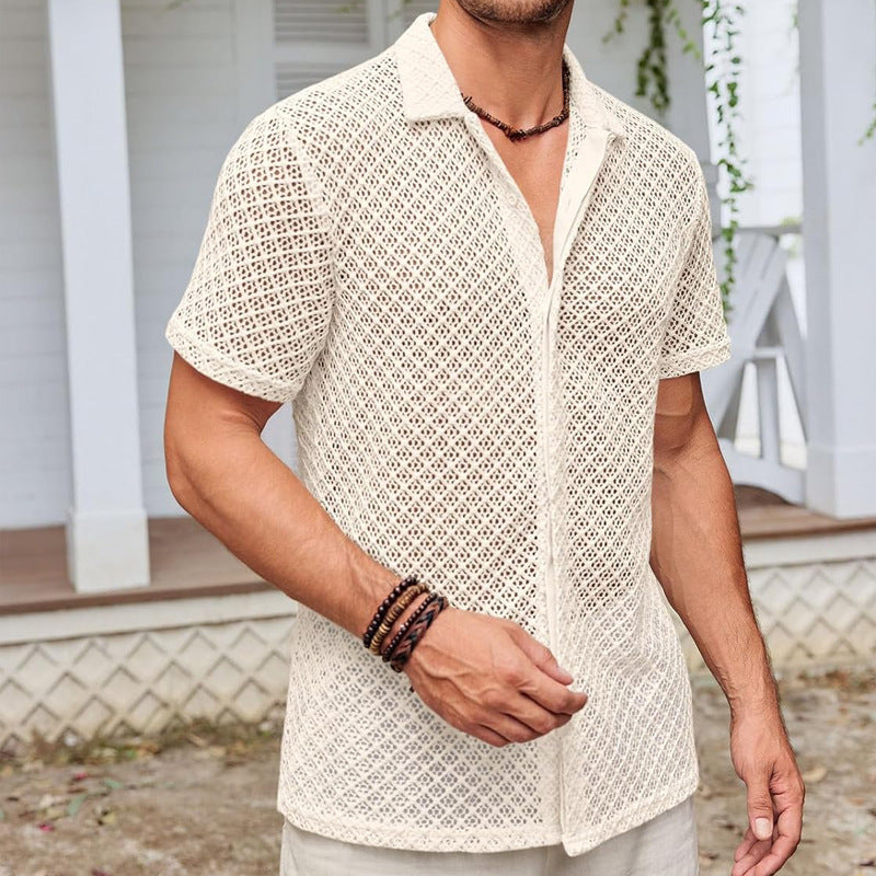 Summer Mesh Short Sleeve Shirt Solid Color